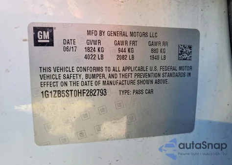 2017 Chevrolet Malibu Ls z USA, uszkodzony, nr VIN 1G1ZB5ST0HF282793